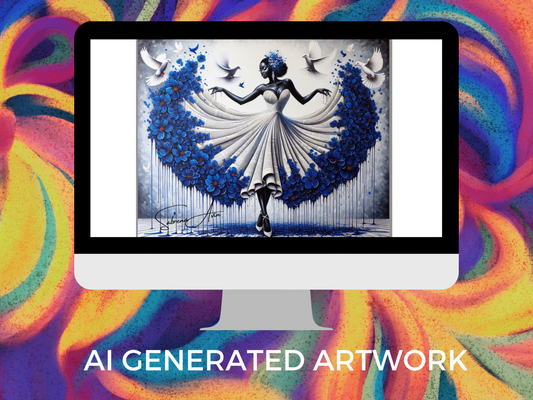 Elegance Lady in Royal blue and White AI generated Digital Artwork Instant download